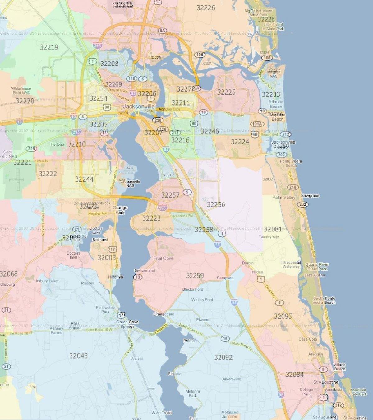 map of zip codes in Jacksonville FL